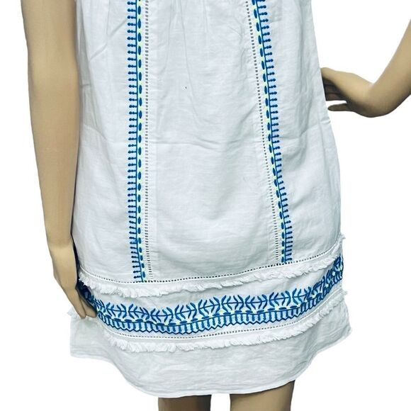 Vineyard Vines Dress White Blue Embroidered Tunic Shift Sleeveless Full/Lining 0 - Picture 7 of 11